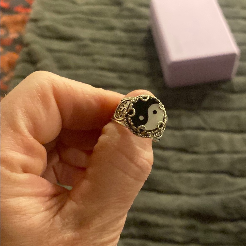 Yin Yang Black and Silver Ring